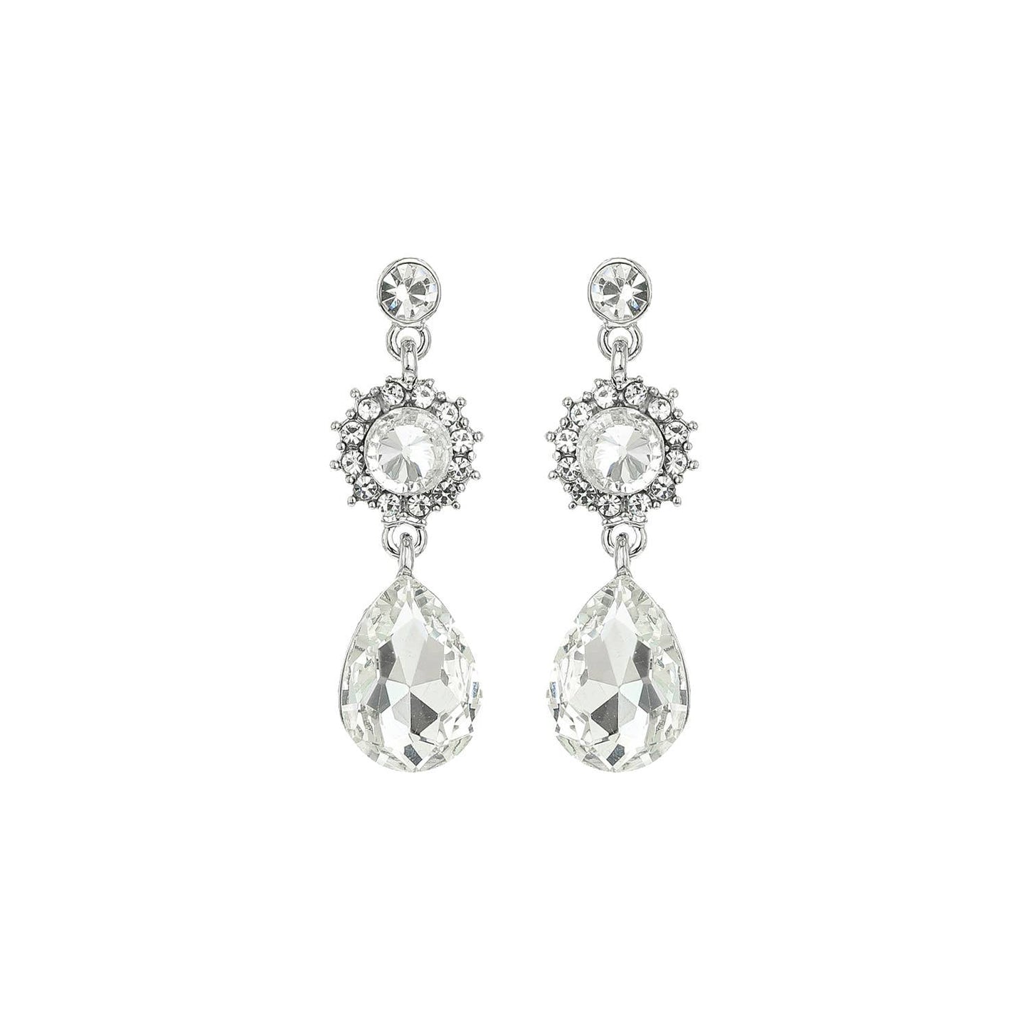 3 Tier Floral & Teardrop Rhinestone Crystal Dangle Earrings
