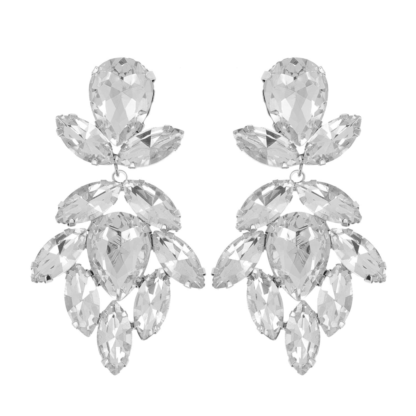 2-Tier Leaf Cluster Crystal Gemstone Earrings
