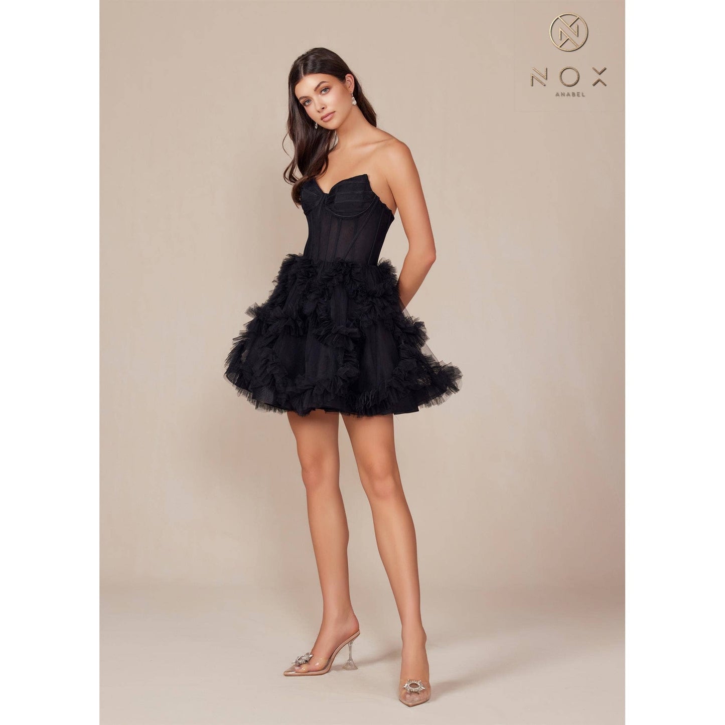 Black A-line tulle cocktail dress