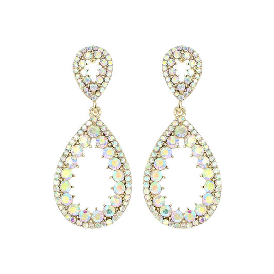 2-Tier Rhinestone Pear Teardrop Dangle Earrings