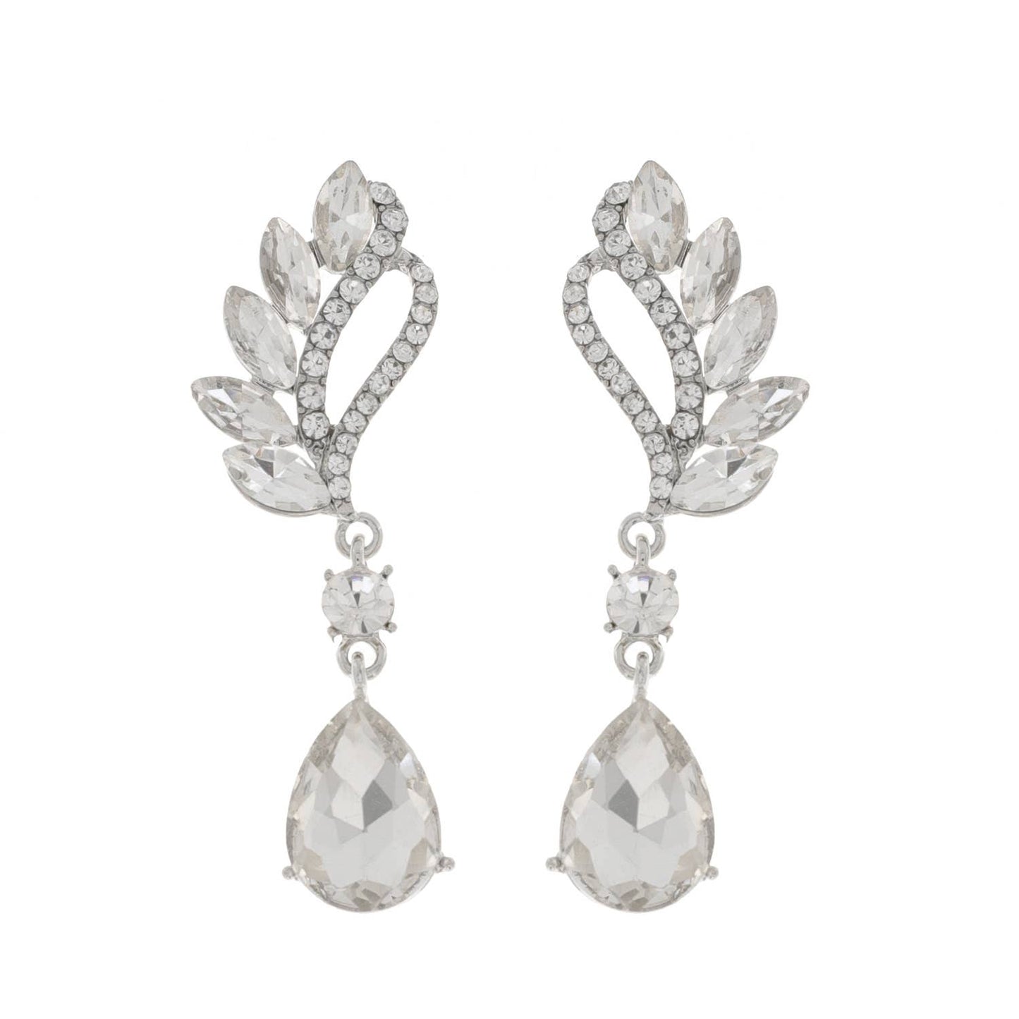 3 Tier Rhinestone Marquise Wing & Teardrop Dangle Earrings