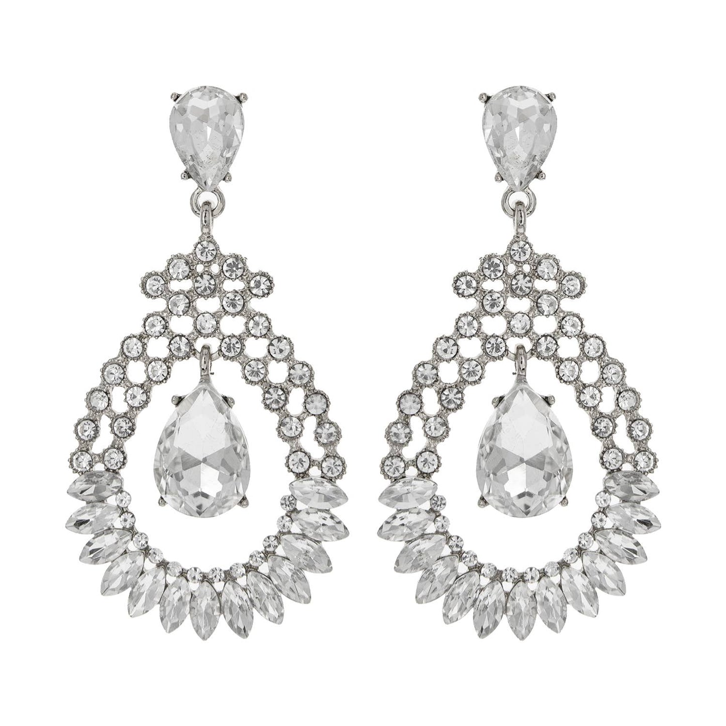 2-Tier Crystal Gemstone Teardrop Dangle Earrings