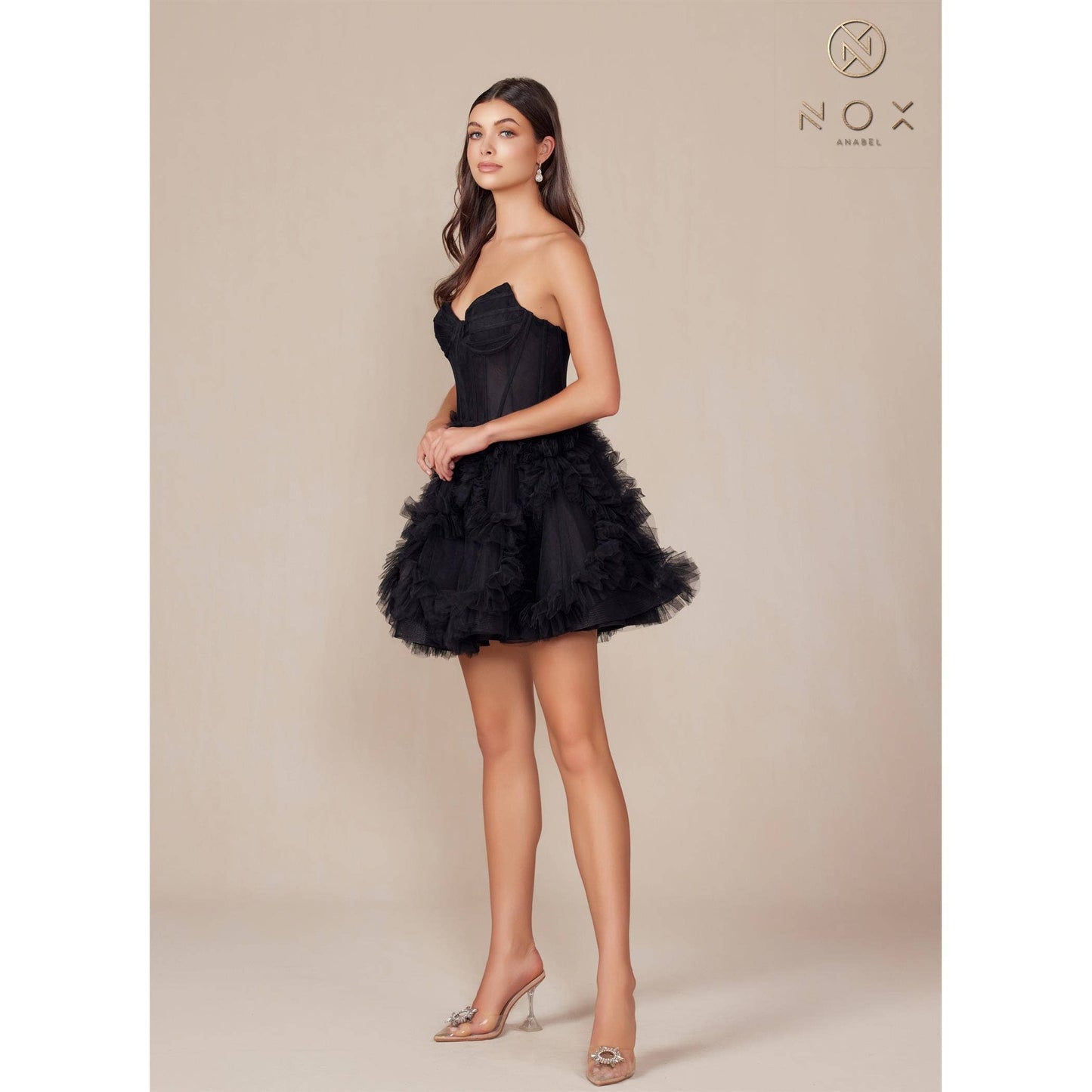 Black A-line tulle cocktail dress