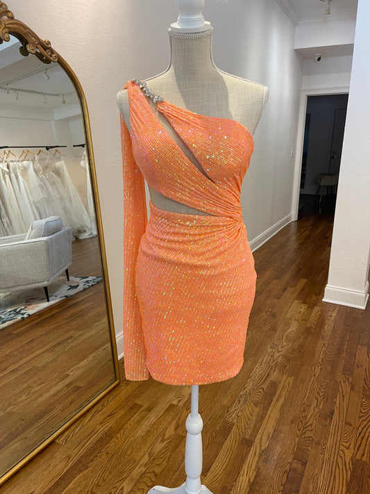 One shoulder open cut orange homecoming dress