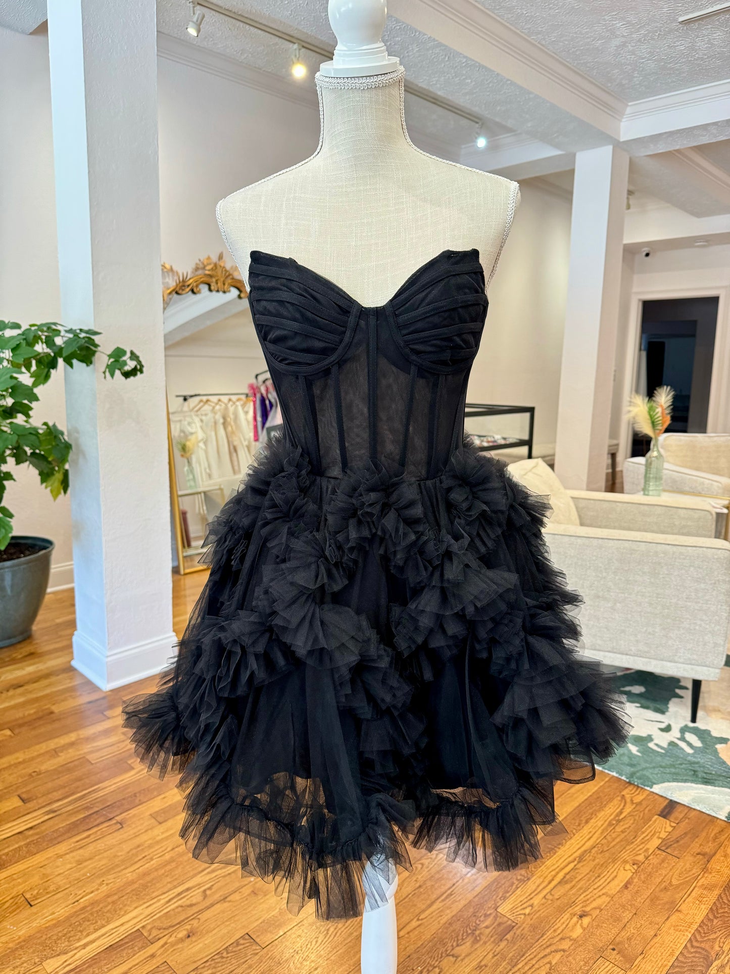 Black A-line tulle cocktail dress