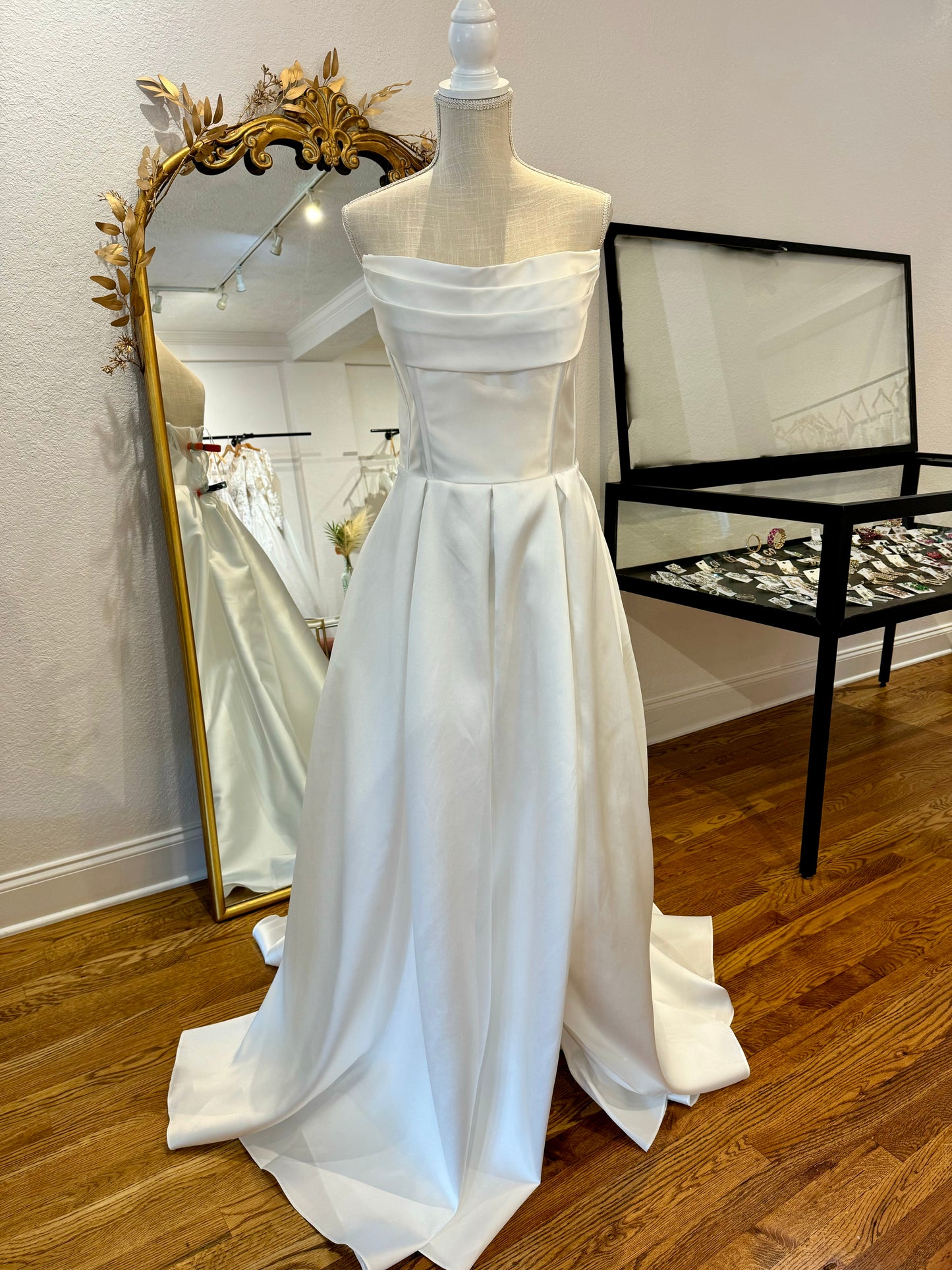 Satin A-line gown with pockets