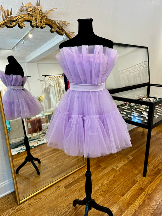 Purple Strapless Tulle Dress