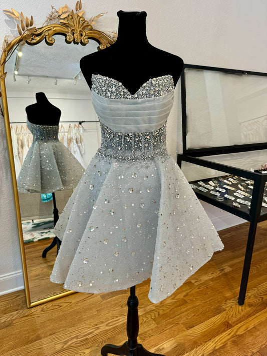 Silver Rhinestone HOCO Dress